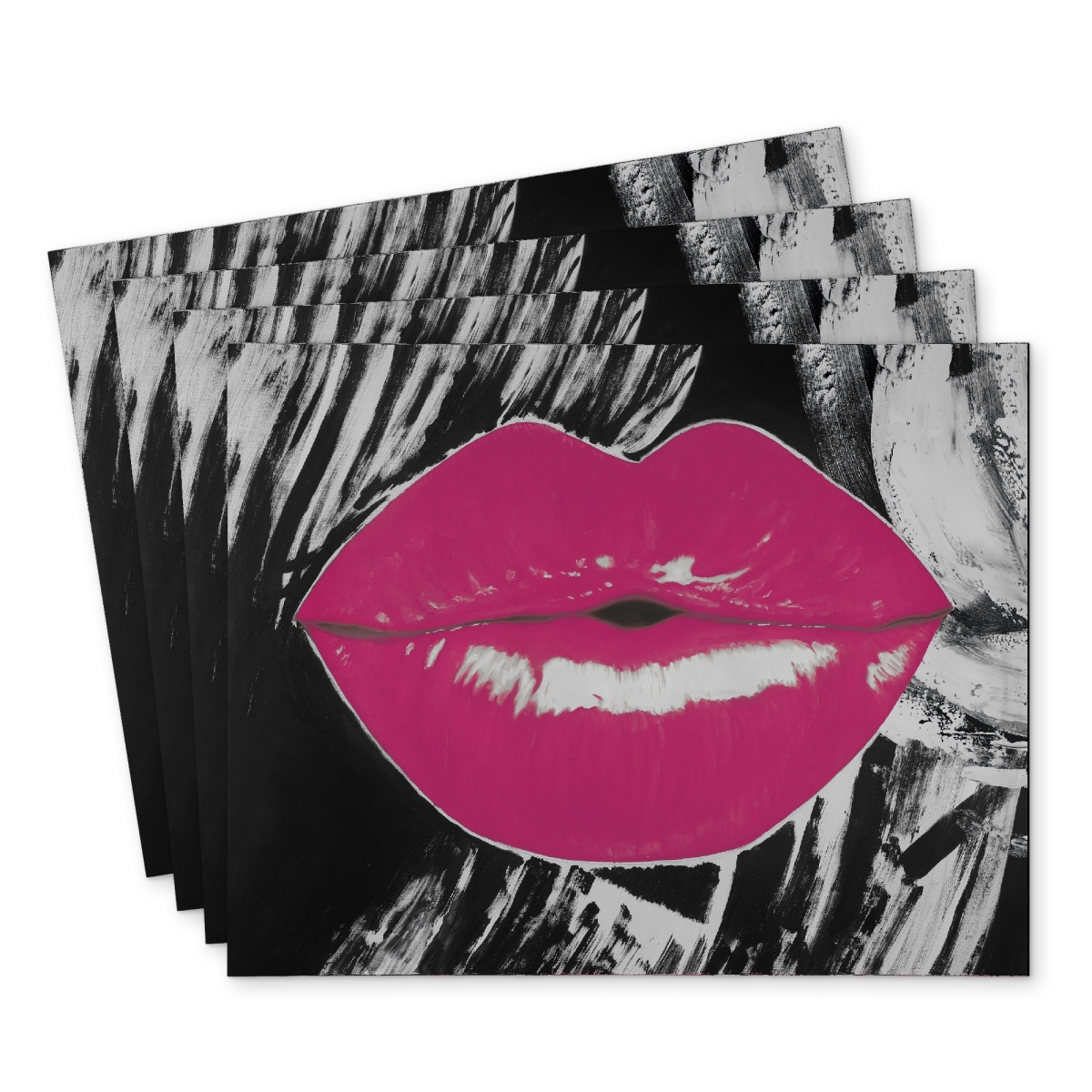 Picture of Begin Home Decor C4PP141821TXAU 14 x 18 in. Pink Glossy Lips Polyester Placemat - Stylish Home Decor - Set of 4