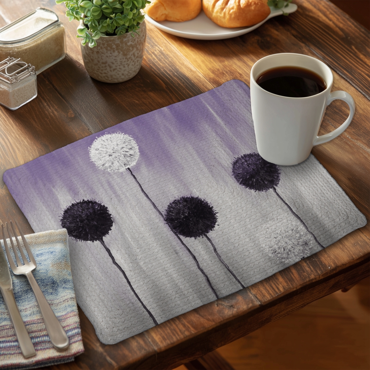 Picture of Begin Home Decor C4BP141844L0NW 14 x 18 in. Purple & White Allium Flowers Placemat - Braided Polyester Decor - Set of 4