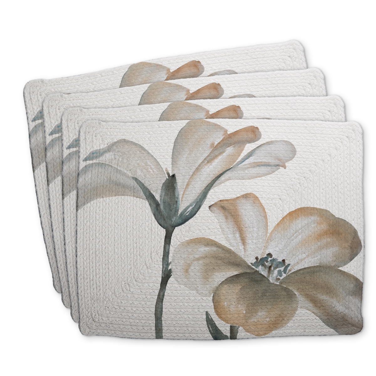 Picture of Begin Home Decor C4BP1418C5FB38 14 x 18 in. Beautiful Desaturated Flowers Braided Polyester Placemat - Home Decor - Set of 4