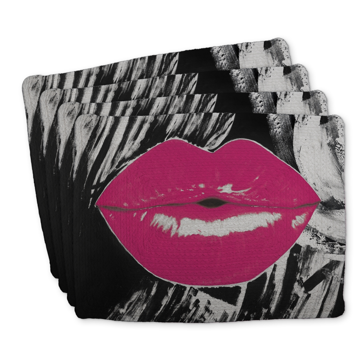 Picture of Begin Home Decor C4BP14183BMRR8 14 x 18 in. Pink Glossy Lips Braided Polyester Placemat - Home Decor - Set of 4