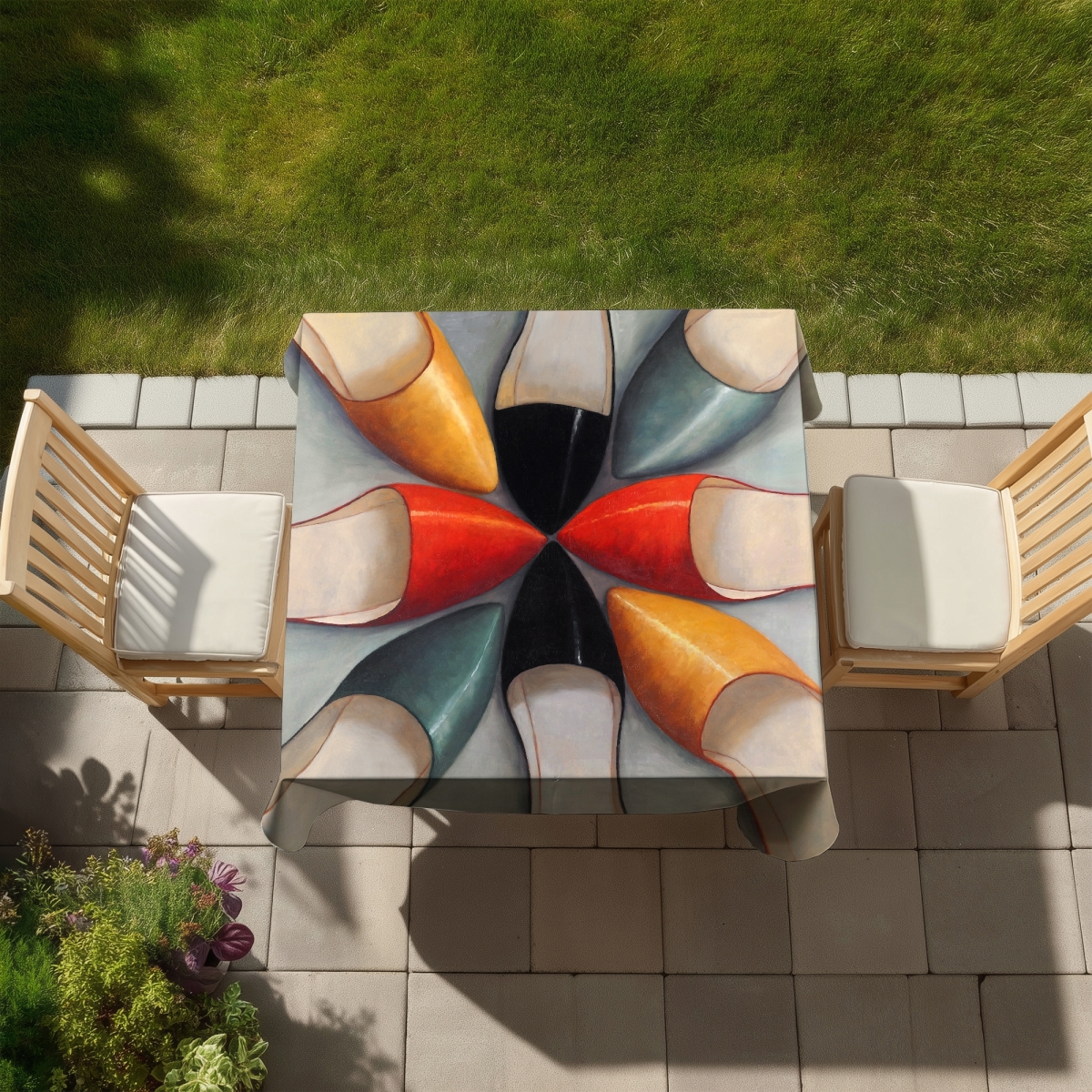 Picture of Begin Home Decor C1TC5858DRSTQR 58 x 58 in. Women Shoes - Still Life Contemporary Tablecloth for Home Decor