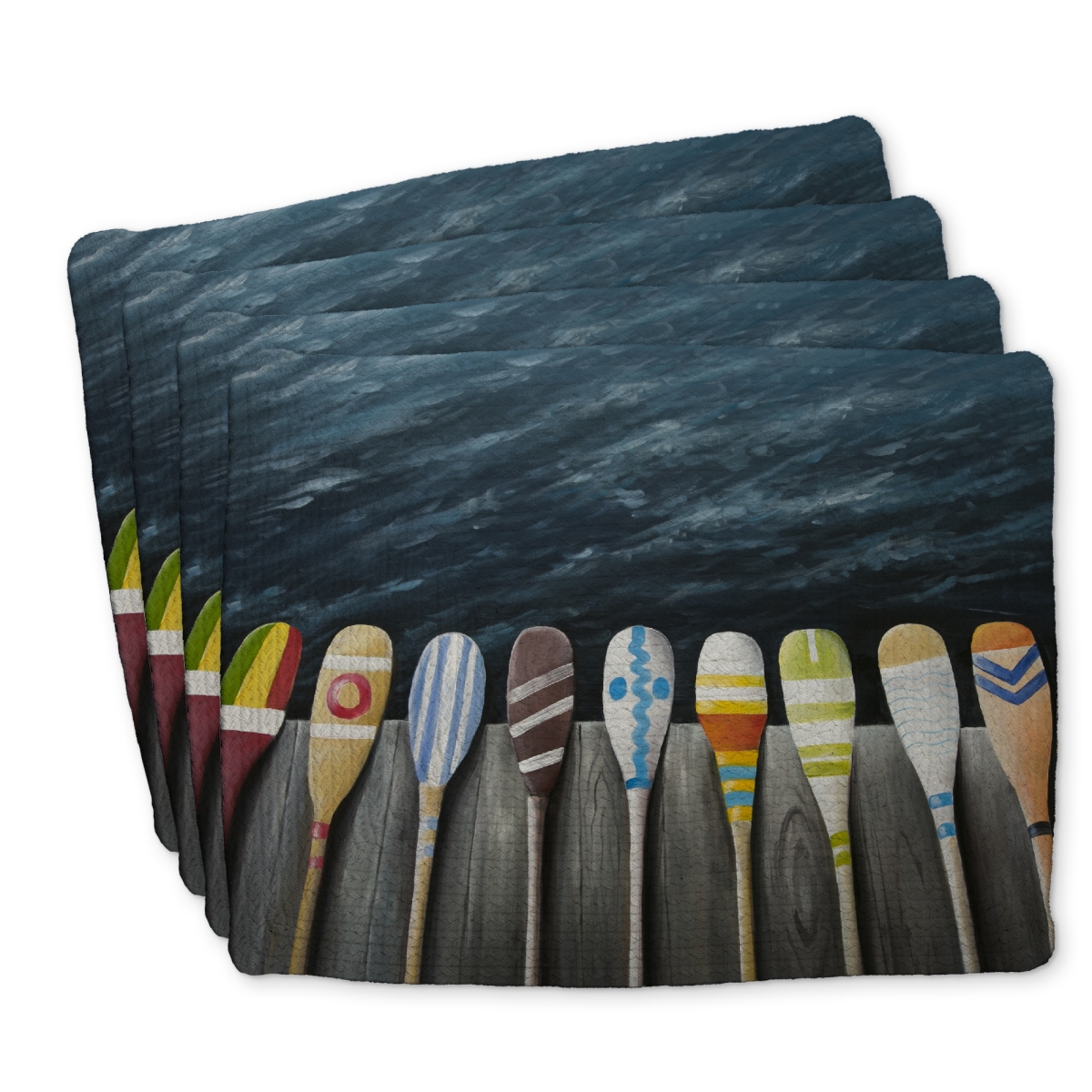 Picture of Begin Home Decor C4BP1418EKY9BL 14 x 18 in. Colorful Paddles on the Dock Braided Polyester Placemats Set - Set of 4