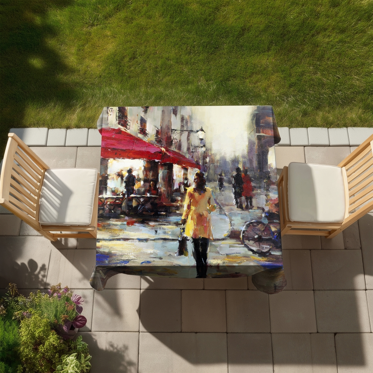 Picture of Begin Home Decor C1TC5858IX8LNB 58 x 58 in. Woman Walking in Paris Tablecloth - Bedroom Indoor Outdoor Decor