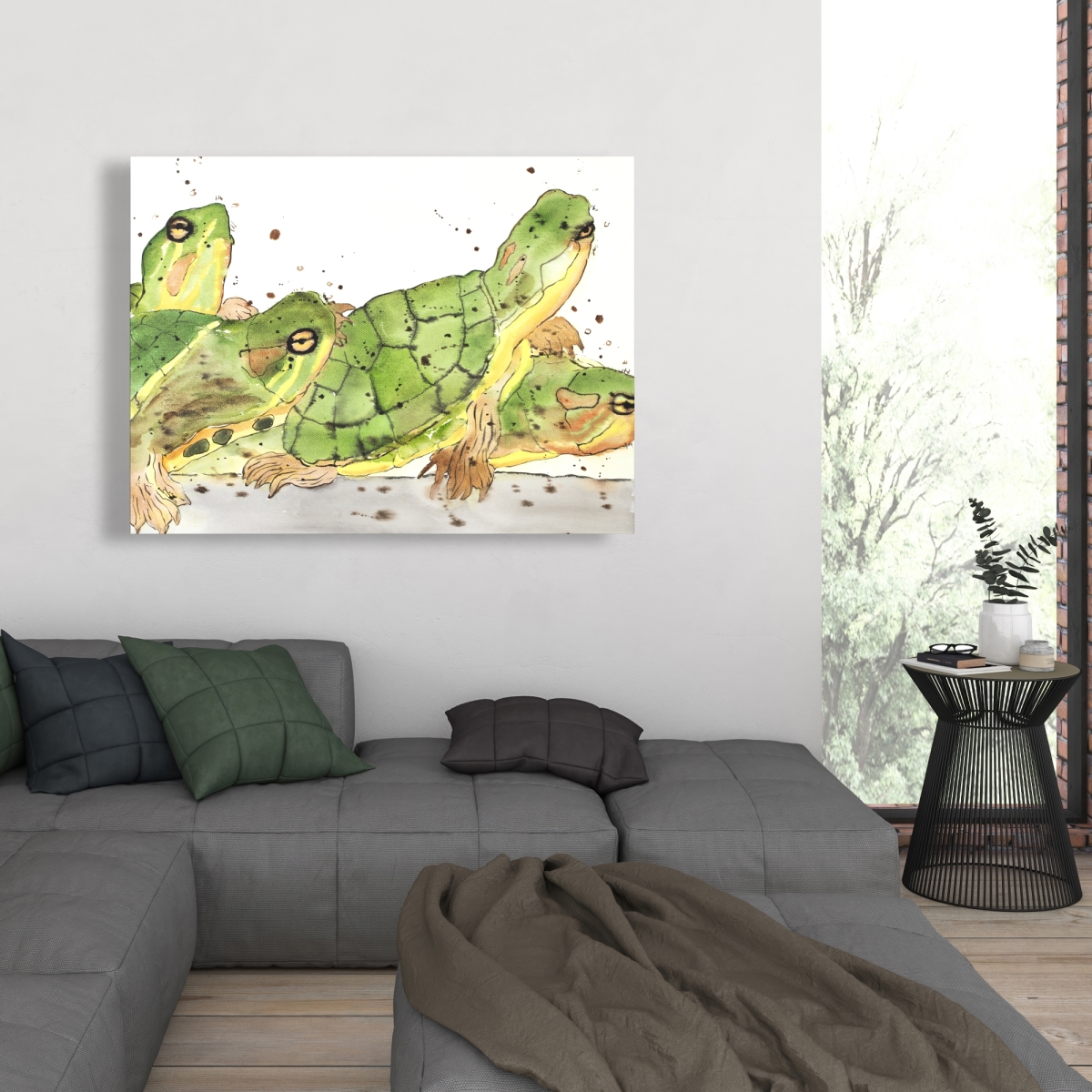 C1RC3648GHJZ6Y 36 x 48 in. Small Aquatic Turtles Canvas - Brown Livingroom Decor