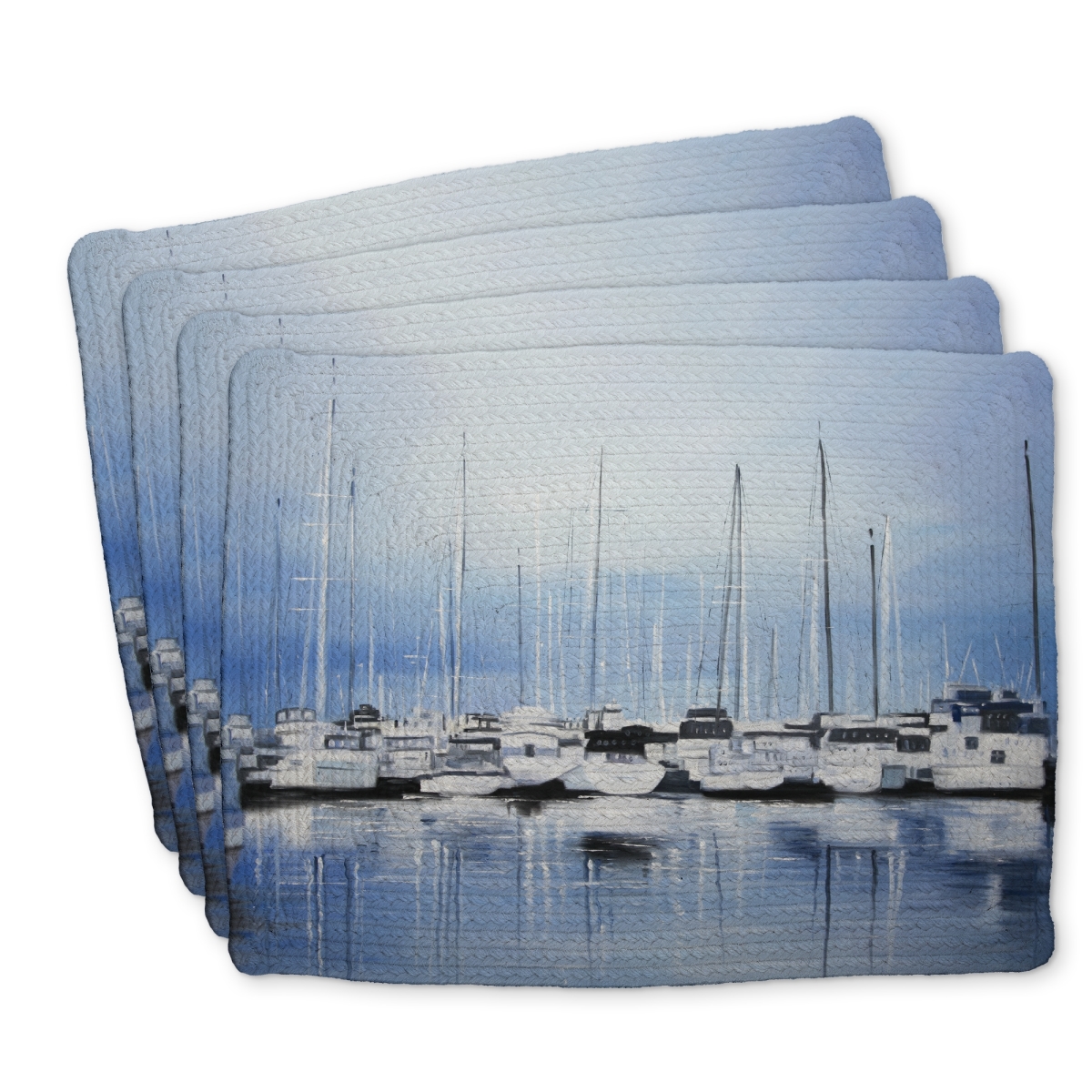 Picture of Begin Home Decor C4BP1418DHFI7P 14 x 18 in. Boats At the Dock - Braided Polyester Placemat - Home Decor - Set of 4