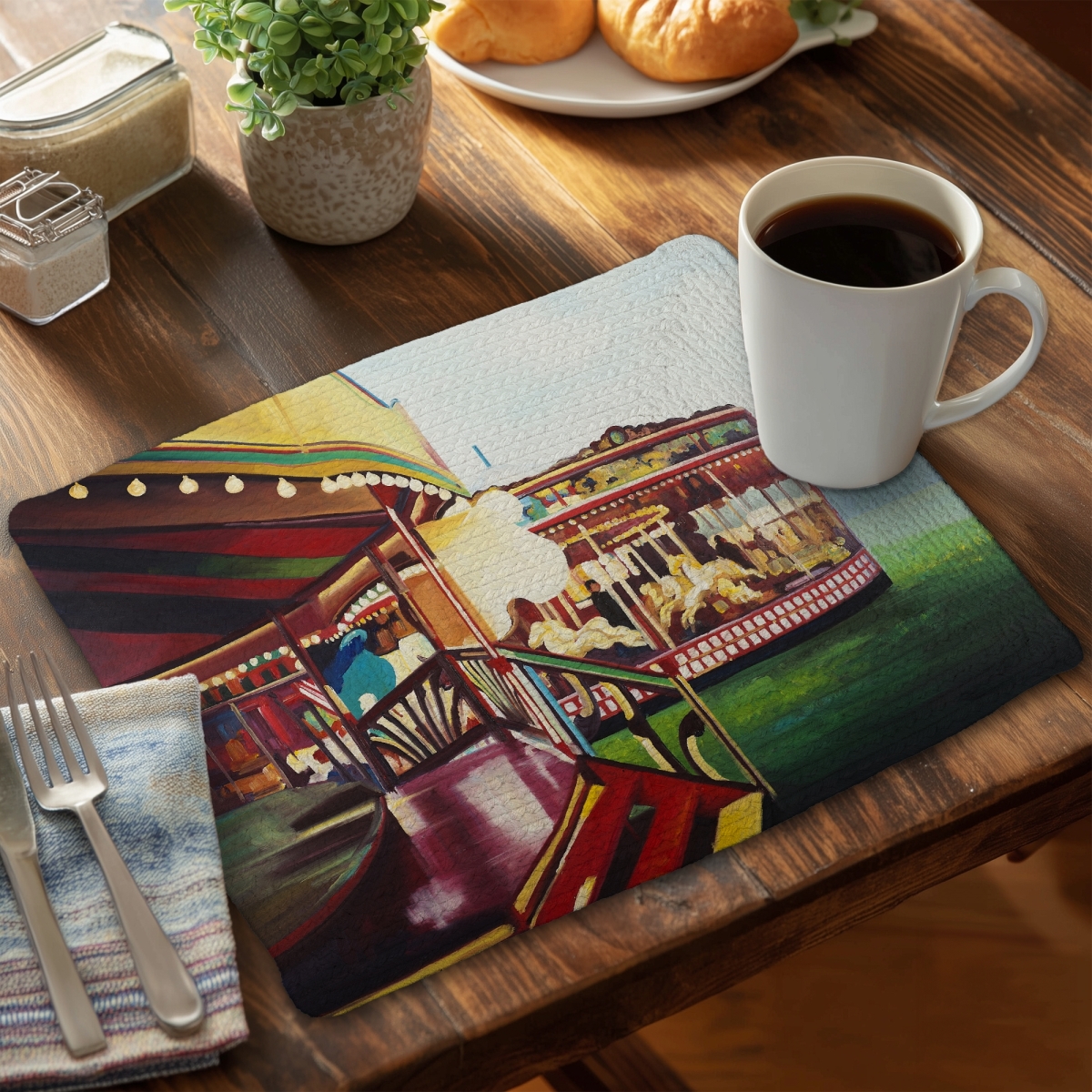 Picture of Begin Home Decor C6BP14185FAGAU 14 x 18 in. Carousel in a Carnaval - Braided Polyester Placemat - Home Decor - Set of 6