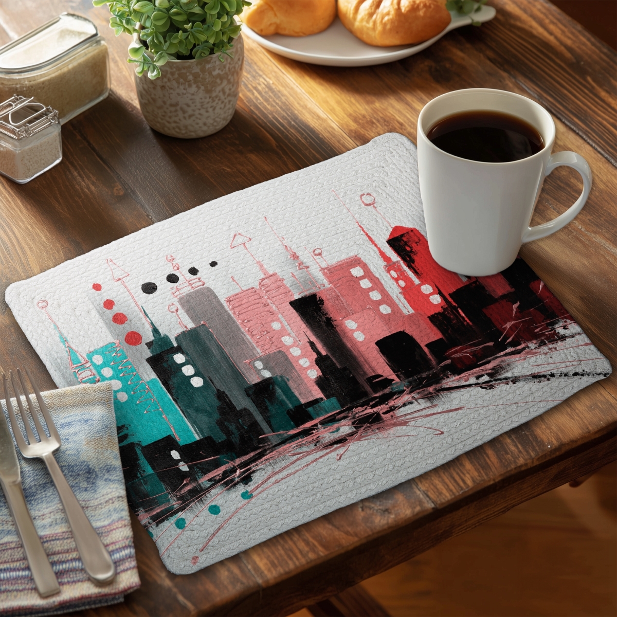Picture of Begin Home Decor C4BP1418RGN3EE 14 x 18 in. Cityscape Rose Gold Braided Polyester Placemat - Home Decor - Set of 4