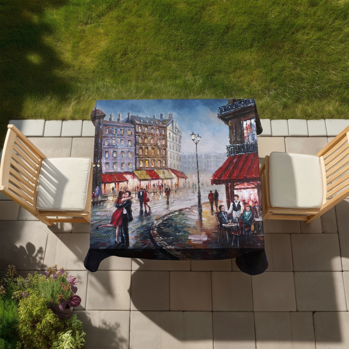 Picture of Begin Home Decor C1TC5858776TQR 58 x 58 in. Couple Kissing in the Street Tablecloth - Indoor Outdoor Decor
