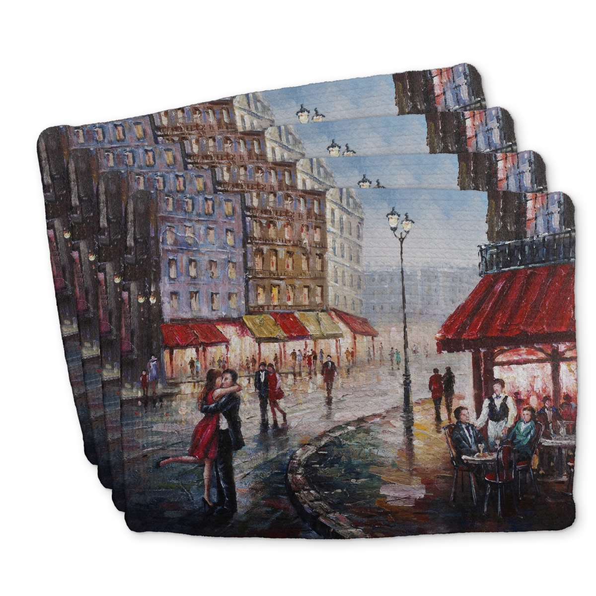 Picture of Begin Home Decor C4BP141866LIUC 14 x 18 in. Couple Kissing in the Street Braided Polyester Placemat - Home Decor - Set of 4