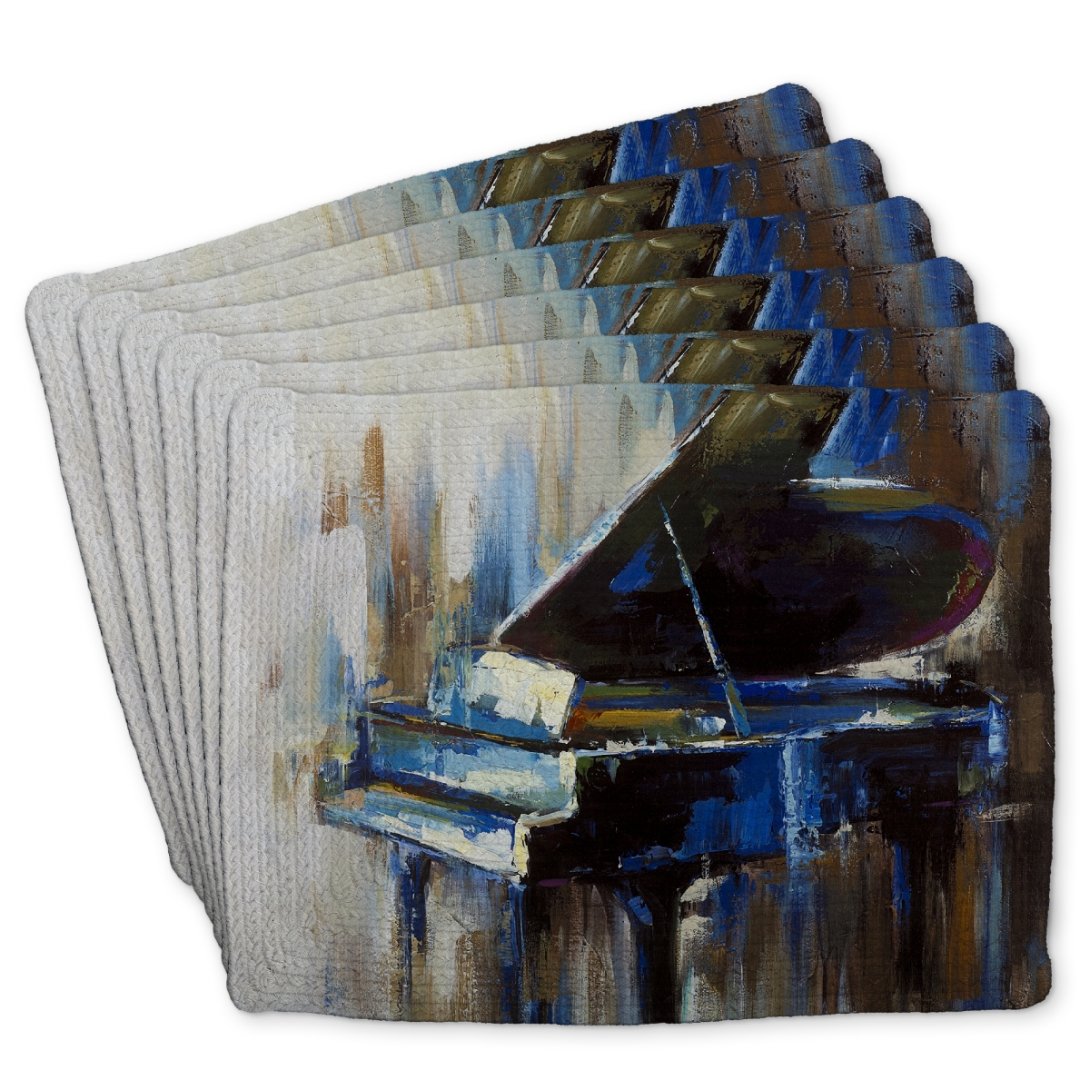 Picture of Begin Home Decor C6BP14186TOE4C 14 x 18 in. Abstract Grand Piano Braided Polyester Placemat - Home Decor - Set of 6
