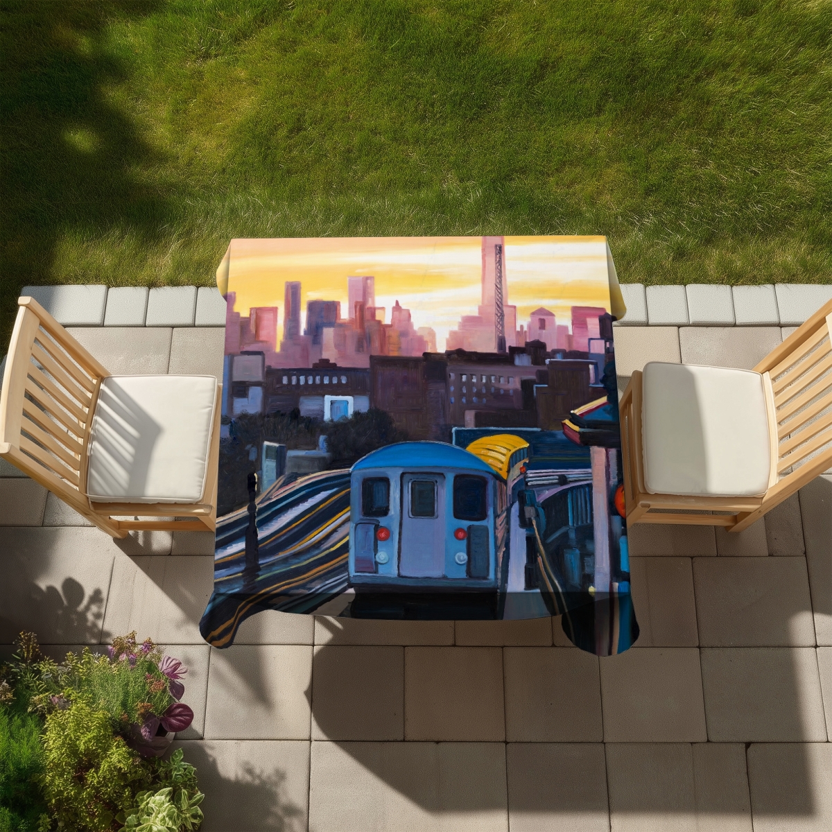Picture of Begin Home Decor C1TC585886KHSM 58 x 58 in. Sunset Over the Subway Tablecloth - Contemporary Home Decor