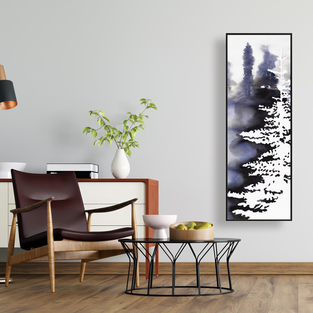 C1FC1648BUZEXP 16 x 48 in. Silhouette of a Forest - Blue Trees Framed Canvas Art
