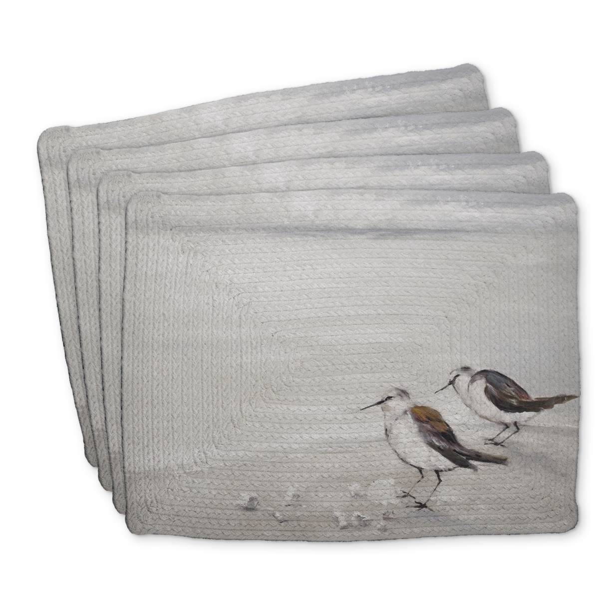 Picture of Begin Home Decor C4BP1418EGUFR5 14 x 18 in. Two Sandpipers Birds Braided Polyester Placemat - Home Decor - Set of 4