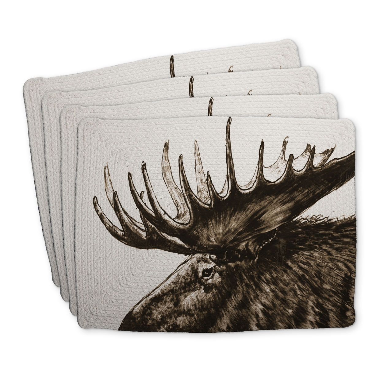 Picture of Begin Home Decor C4BP1418CB46QN 14 x 18 in. Moose Plume Sepia Braided Polyester Placemat for Home Decor - Set of 4