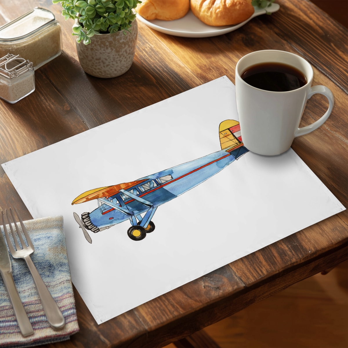 Picture of Begin Home Decor C4PP1418LCF4M3 14 x 18 in. Small Blue Plane Polyester Placemat for Home Decor - Stylish - Set of 4