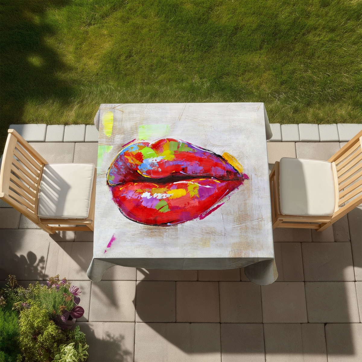 Picture of Begin Home Decor C1TC5858HGFKFO 58 x 58 in. Colorful Lips Tablecloth - Contemporary Livingroom Decor