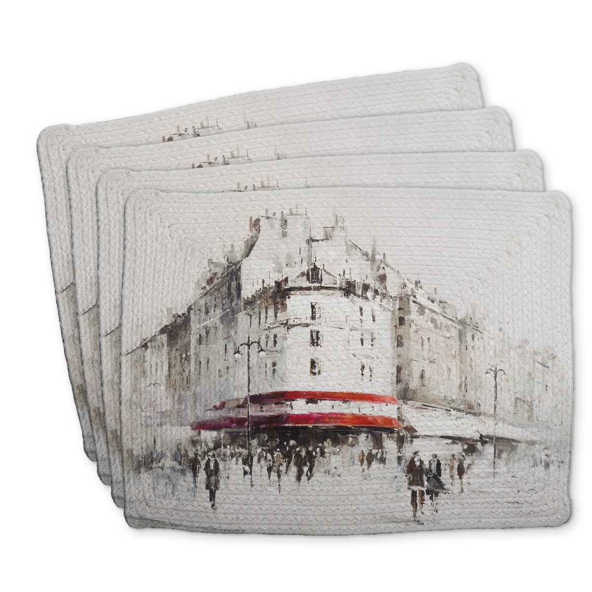 Picture of Begin Home Decor C4BP1418N4ZT62 14 x 18 in. White Street with Red Accents - Braided Polyester Placemat - Set of 4