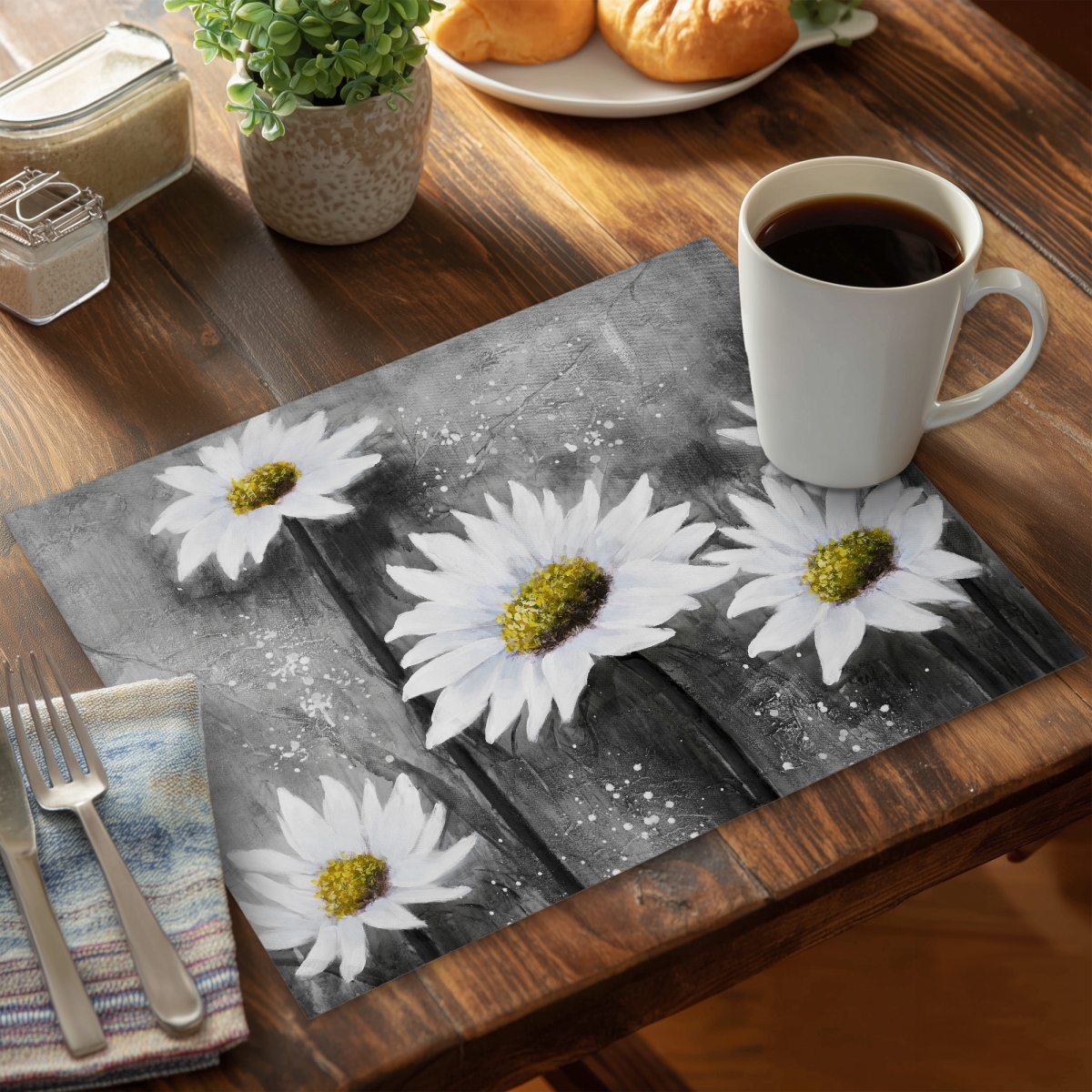Picture of Begin Home Decor C4PP141877OT1V 14 x 18 in. Daisies Polyester Placemat - Stylish Home Decor Accent - Set of 4