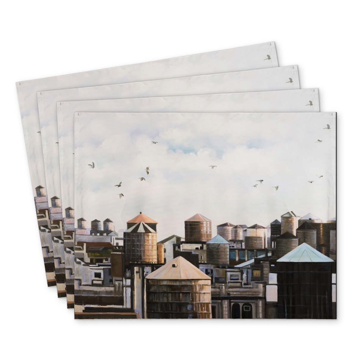 Picture of Begin Home Decor C4PP1418XQR7AC 14 x 18 in. Water Towers with Birds Polyester Placemat - Home Decor - Set of 4