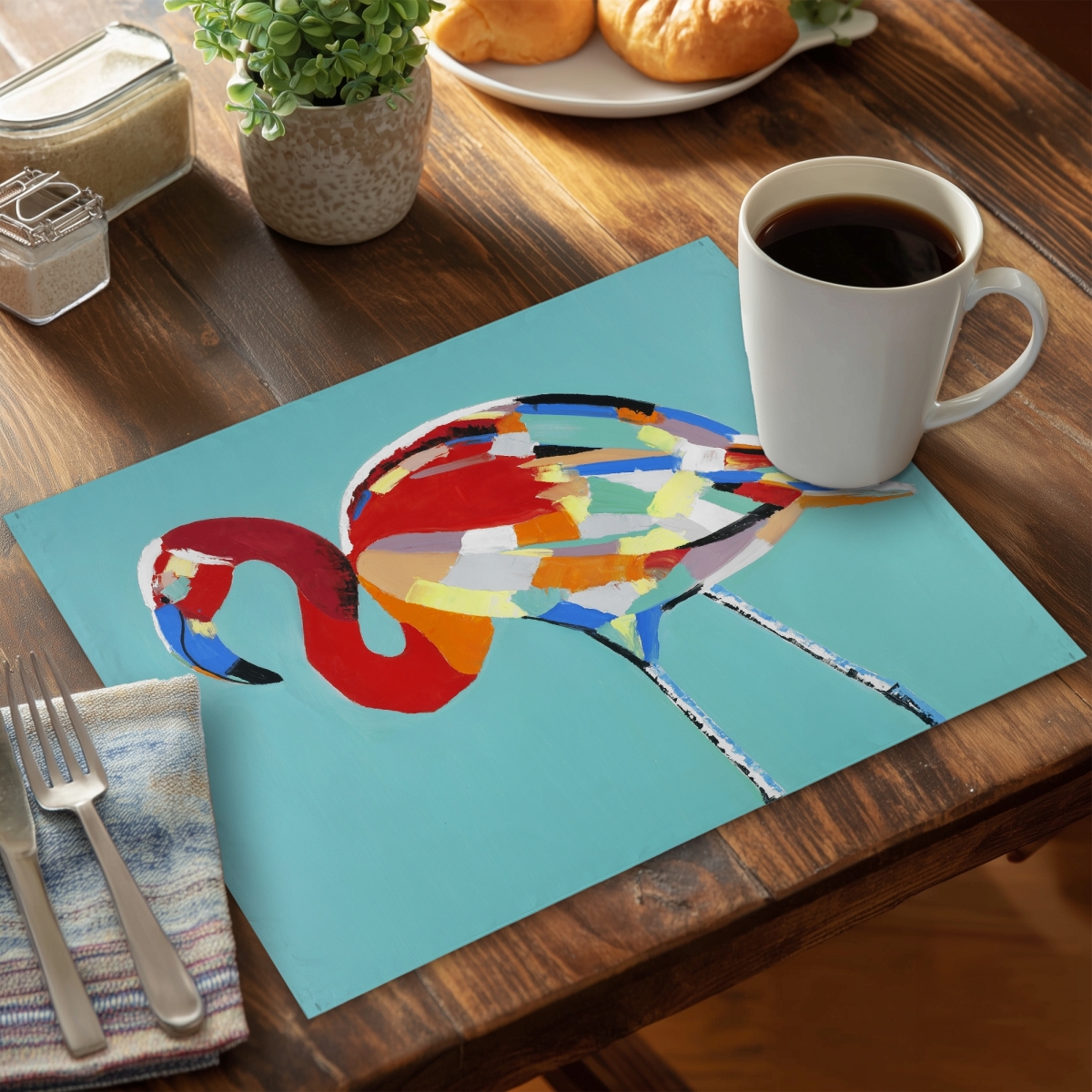 Picture of Begin Home Decor C4PP141899FIMV 14 x 18 in. Abstract Flamingo Polyester Placemat - Stylish Home Decor - Set of 4