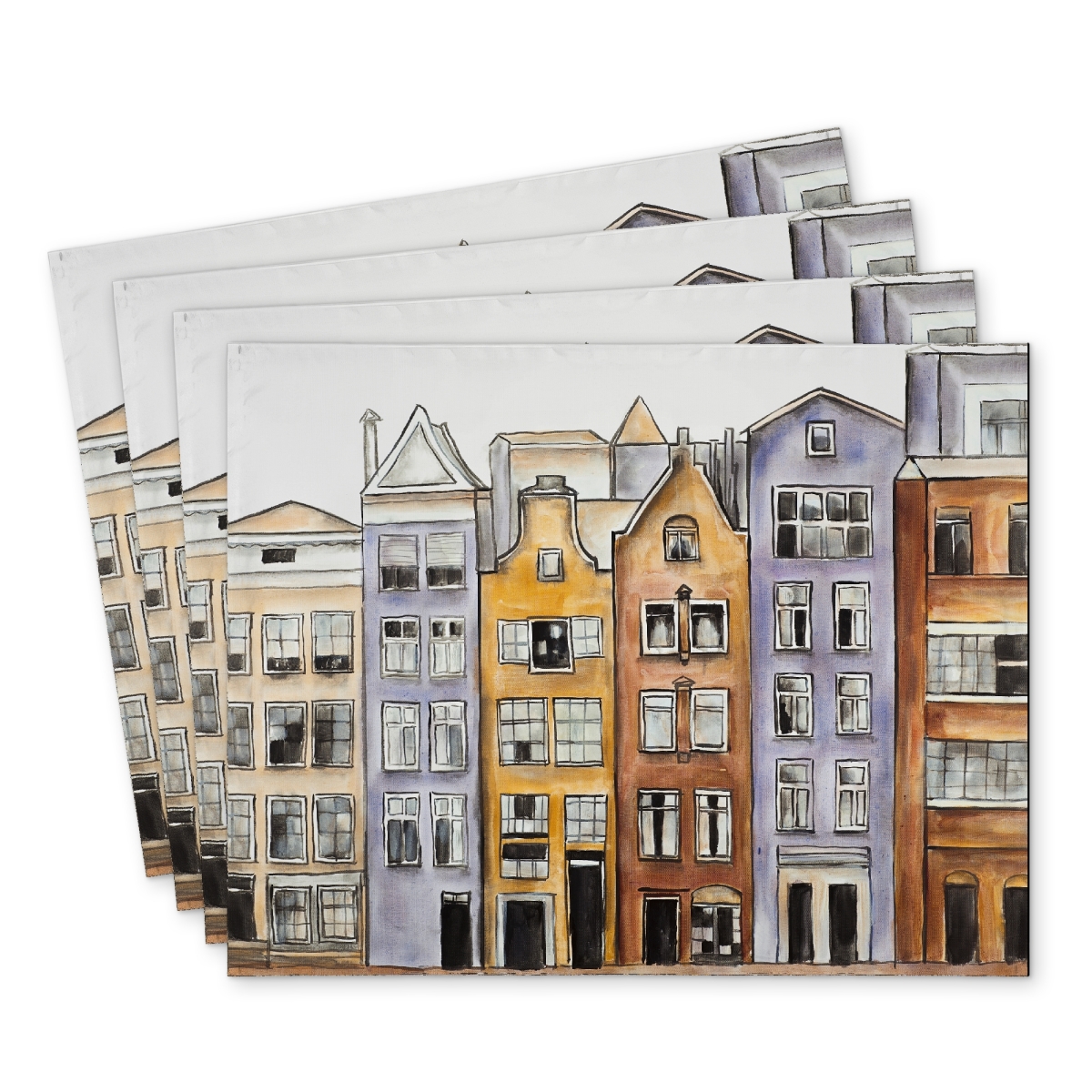 Picture of Begin Home Decor C4PP14184LMSGA 14 x 18 in. Amsterdam Houses Hotel Polyester Placemat - Home Decor - Set of 4