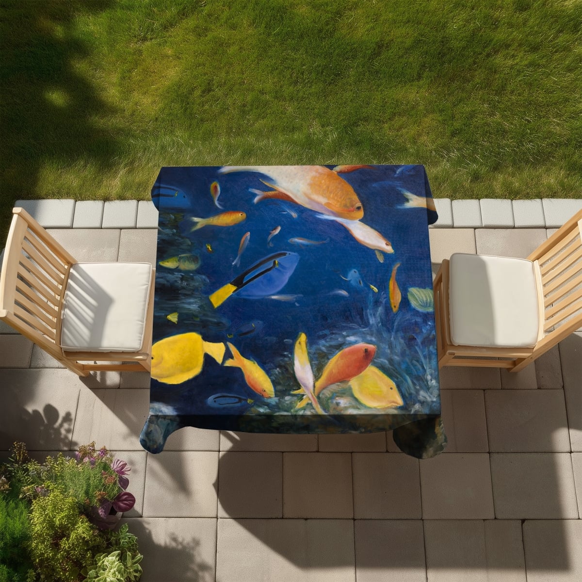 Picture of Begin Home Decor C1TC5858WC07FO 58 x 58 in. Colorful Fish Under the Sea Tablecloth - Indoor Outdoor Decor