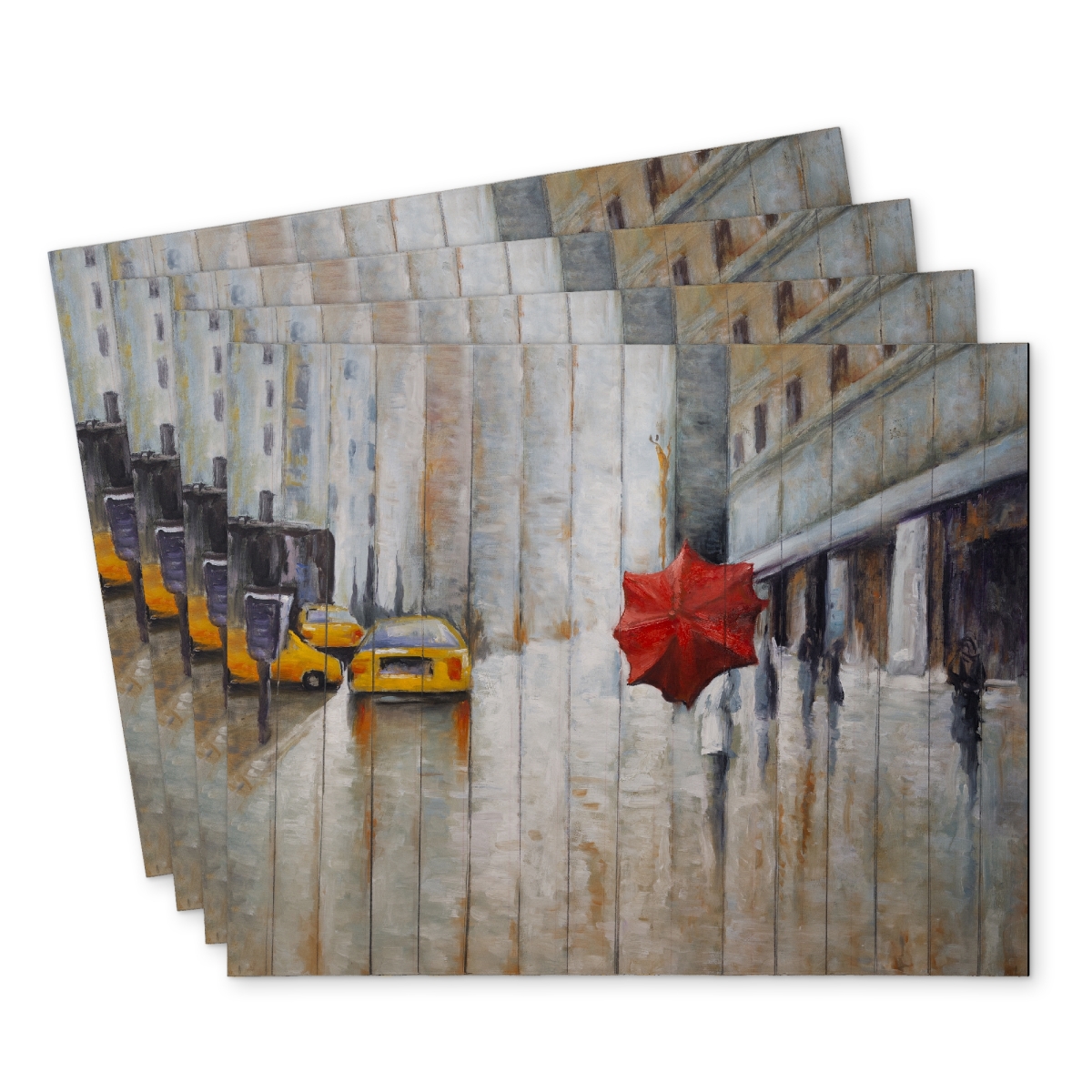 Picture of Begin Home Decor C4PP14183EFSNN 14 x 18 in. Red Umbrella in the Street Polyester Placemat - Home Decor - Set of 4