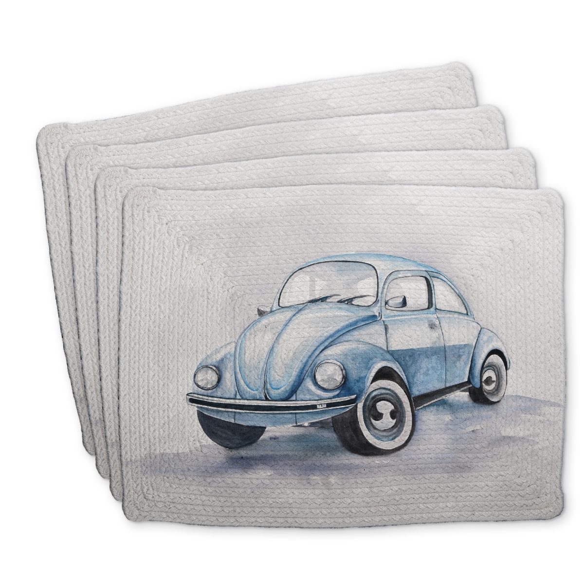 Picture of Begin Home Decor C4BP1418MS2D9B 14 x 18 in. Beetle Blue Car Braided Polyester Placemat for Home Decor - Set of 4