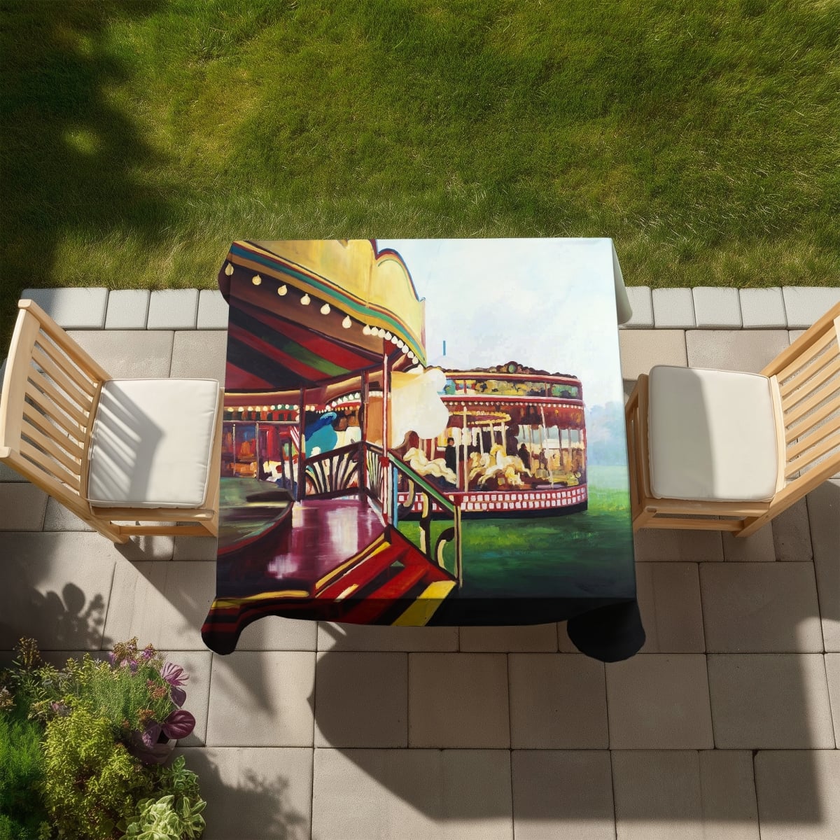 Picture of Begin Home Decor C1TC5858U6UY1H 58 x 58 in. Carousel in a Carnaval Tablecloth - Hobbies Miscellaneous Decor