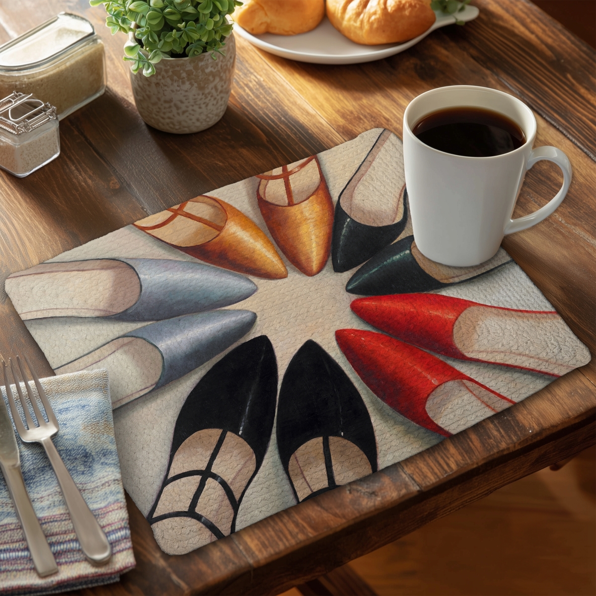 Picture of Begin Home Decor C4BP1418FLC58H 14 x 18 in. Five Pair of Women Shoes - Braided Polyester Placemat for Home Decor - Set of 4