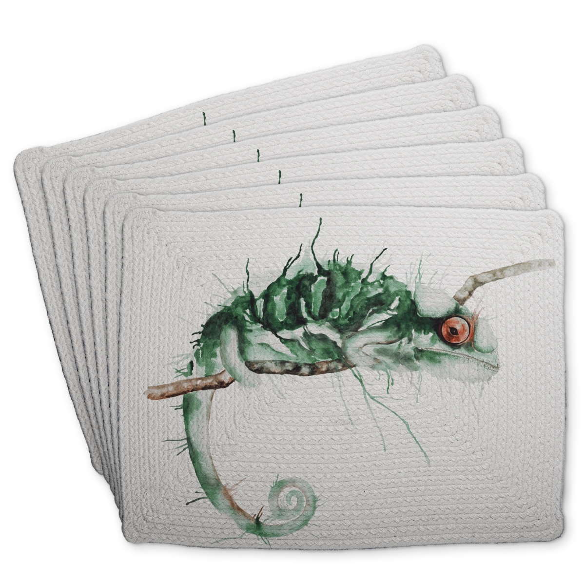 Picture of Begin Home Decor C6BP14180ZEJ36 14 x 18 in. Chameleon on the Lookout - Braided Polyester Placemat - Home Decor - Set of 6