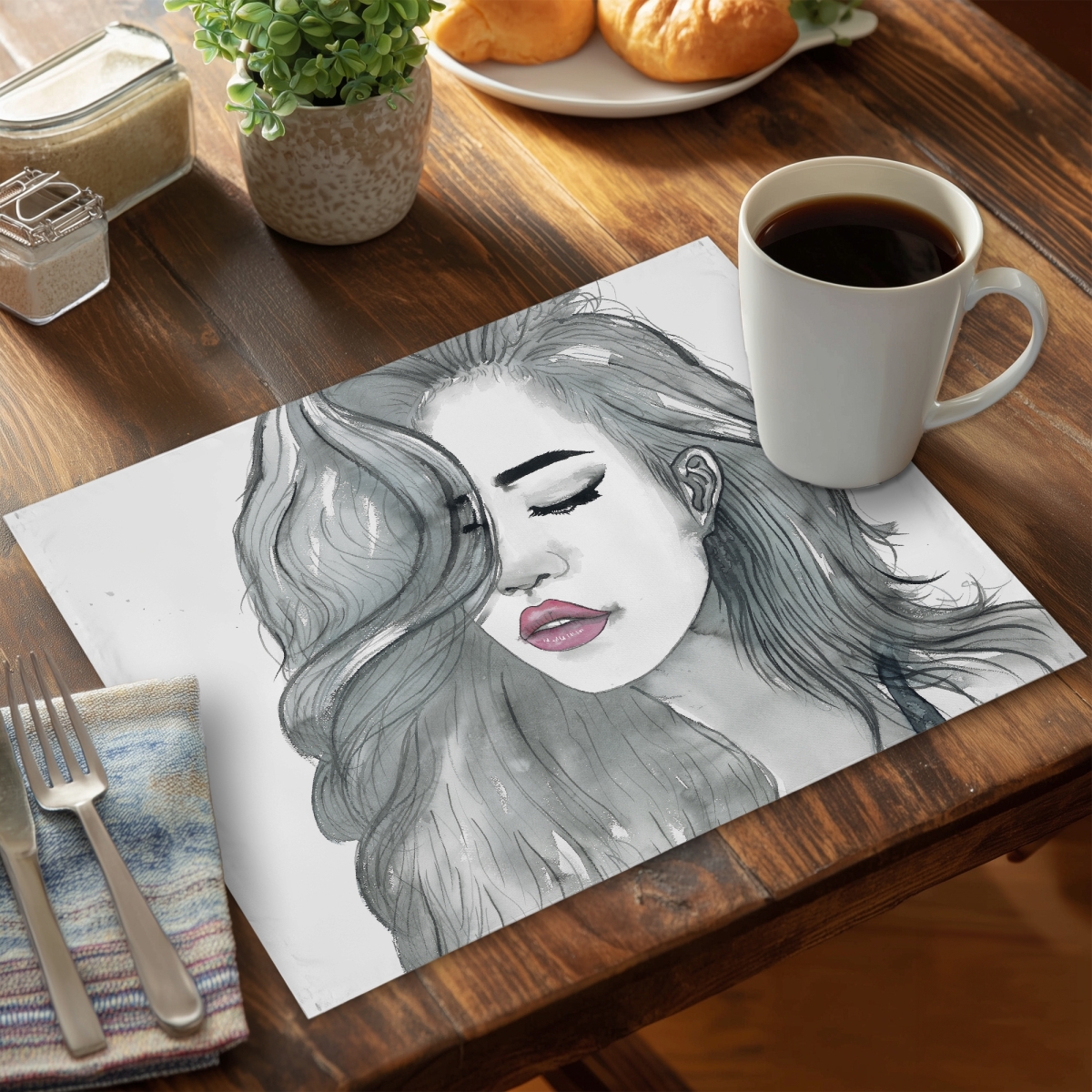 Picture of Begin Home Decor C4PP1418DR395T 14 x 18 in. Beautiful Female Hair - Polyester Placemat for Home Decor - Set of 4