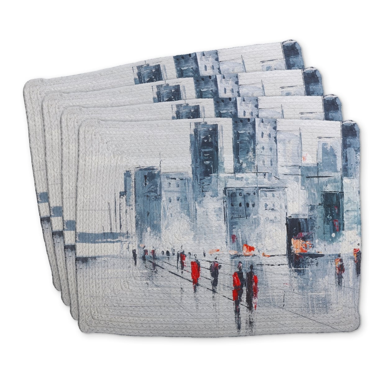 Picture of Begin Home Decor C4BP1418Q6AUVA 14 x 18 in. Walk in the City Braided Polyester Placemat - Home Decor - Set of 4