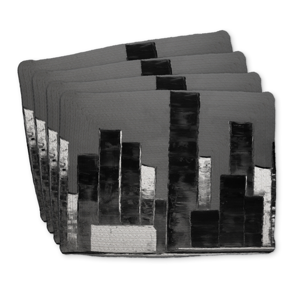 Picture of Begin Home Decor C4BP1418215B1W 14 x 18 in. Abstract Black & White Buildings Braided Polyester Placemat - Set of 4