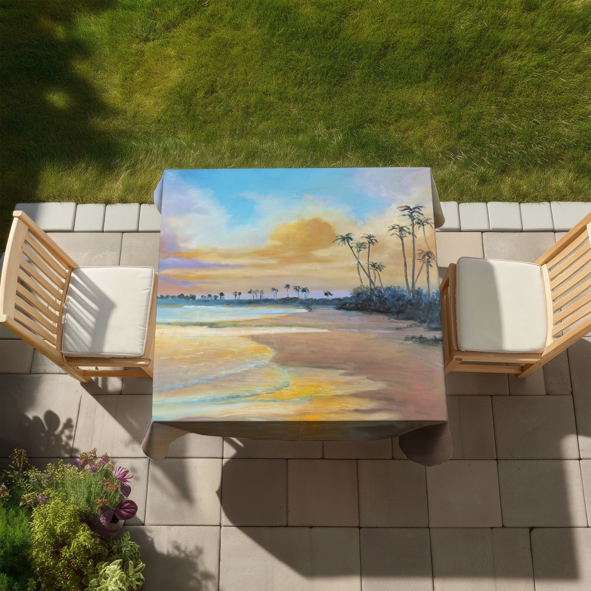 Picture of Begin Home Decor C1TC5858M3A1N7 58 x 58 in. Sunset By the Sea Tablecloth - Indoor Outdoor Home Decor