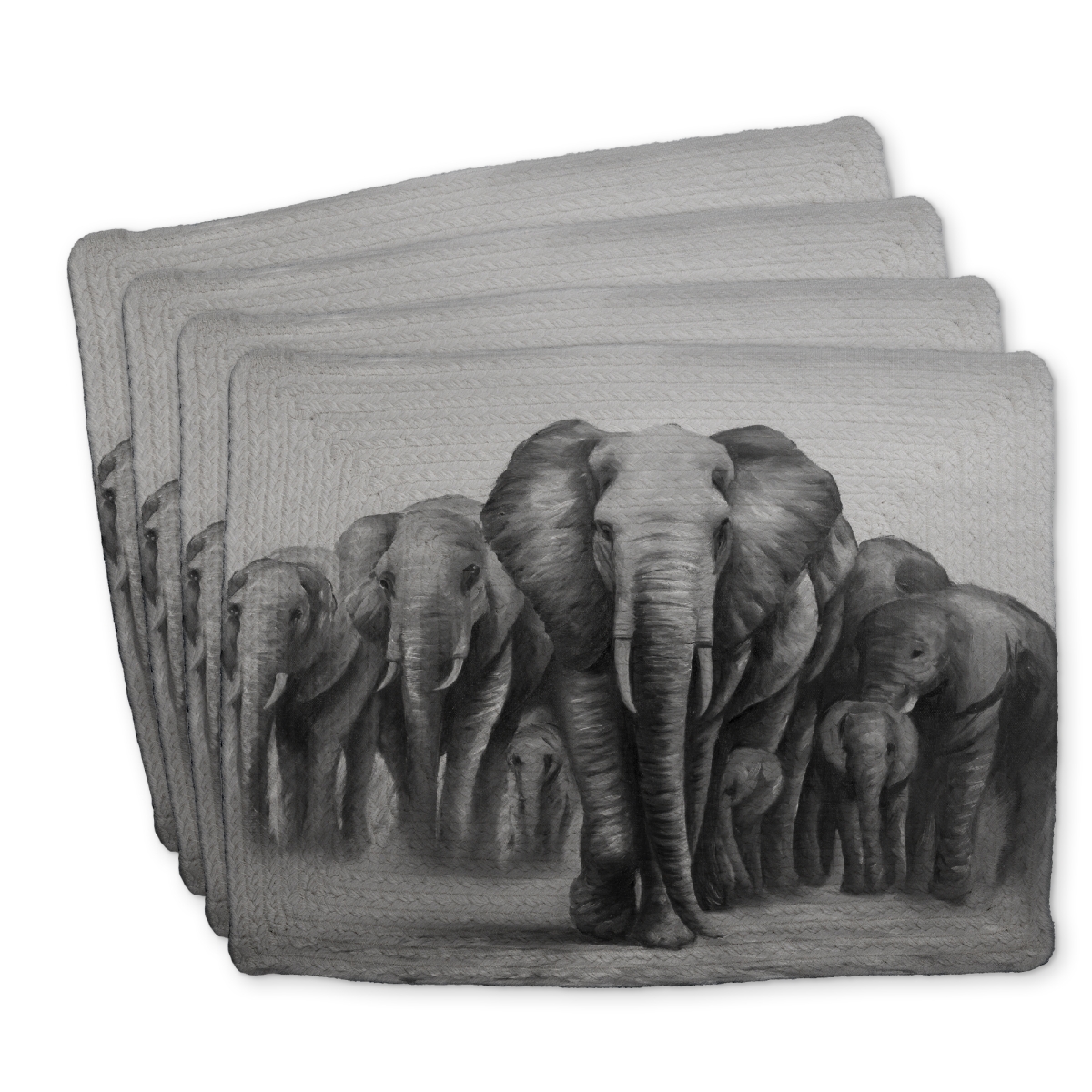 Picture of Begin Home Decor C4BP14187GC4U2 14 x 18 in. Herd of Elephants Braided Polyester Placemat for Home Decor - Set of 4
