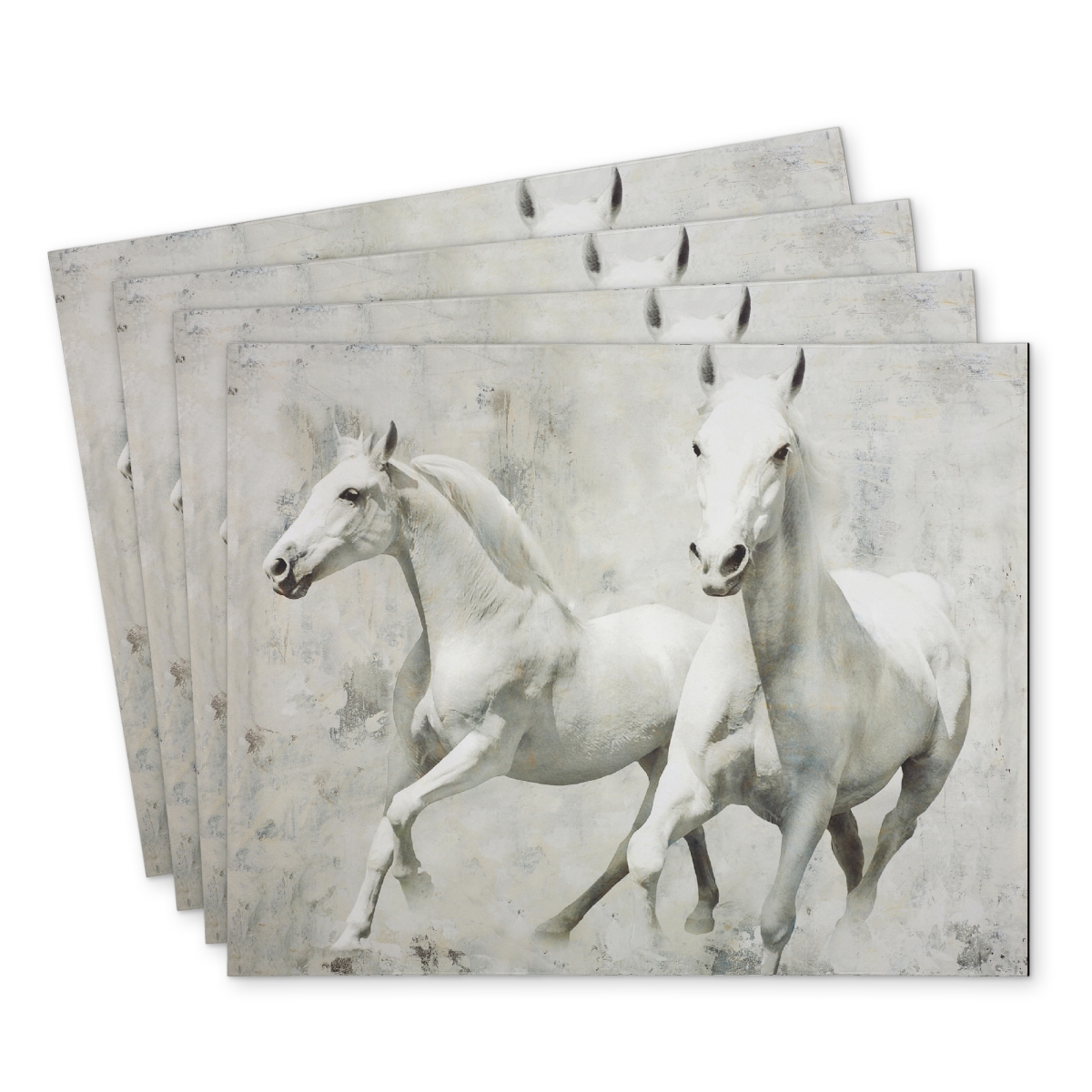 Picture of Begin Home Decor C4PP14181HA6SV 14 x 18 in. Two White Horse Running Polyester Placemat - Home Decor - Set of 4