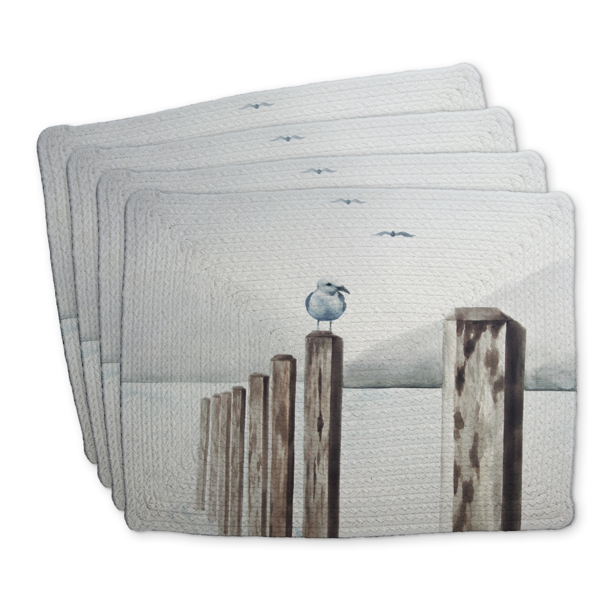Picture of Begin Home Decor C4BP14186D7Y9U 14 x 18 in. Seagull At the Marina - Braided Polyester Placemat for Home Decor - Set of 4