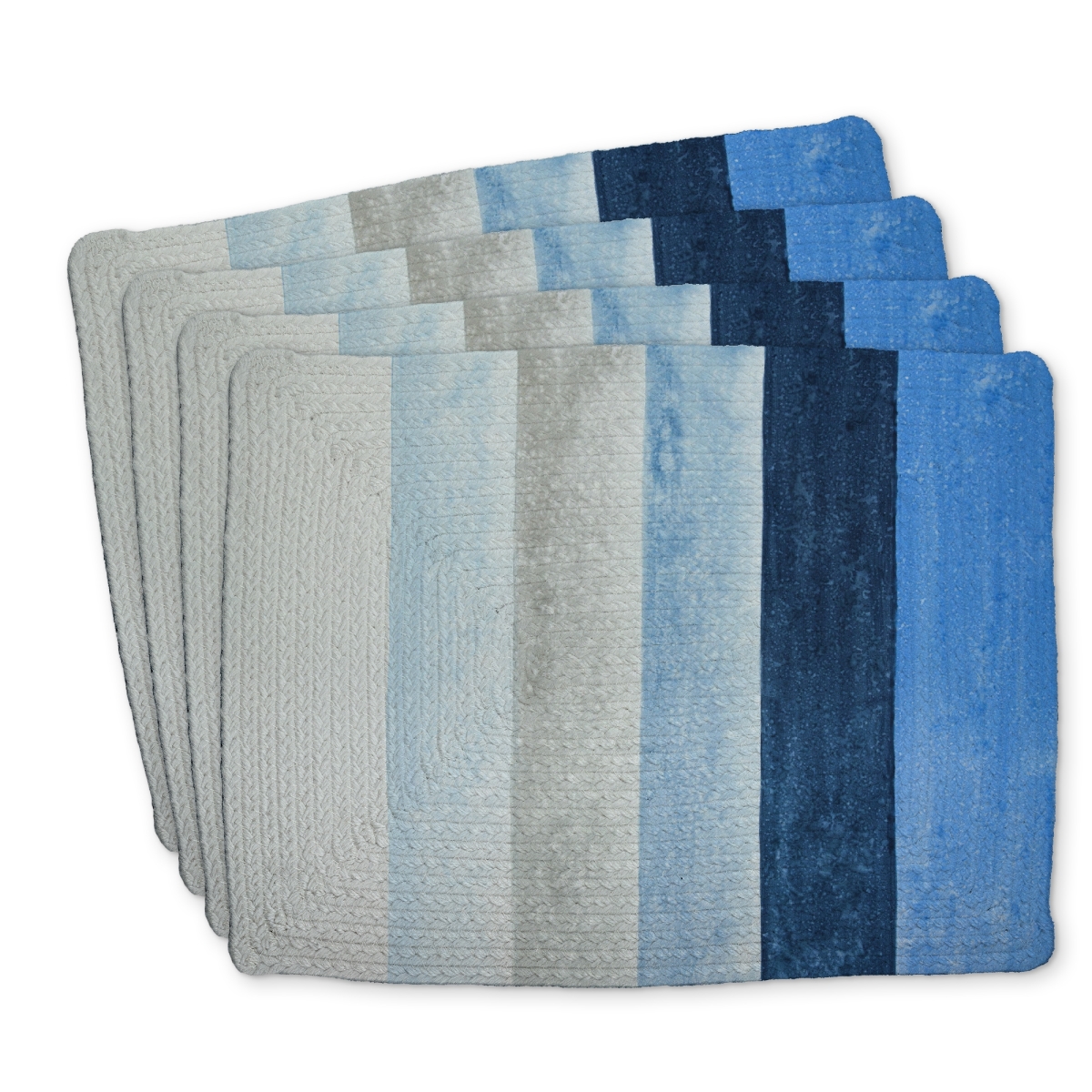 Picture of Begin Home Decor C4BP1418KNHIQC 14 x 18 in. Blue Stripes Braided Polyester Placemat for Home Decor - Set of 4
