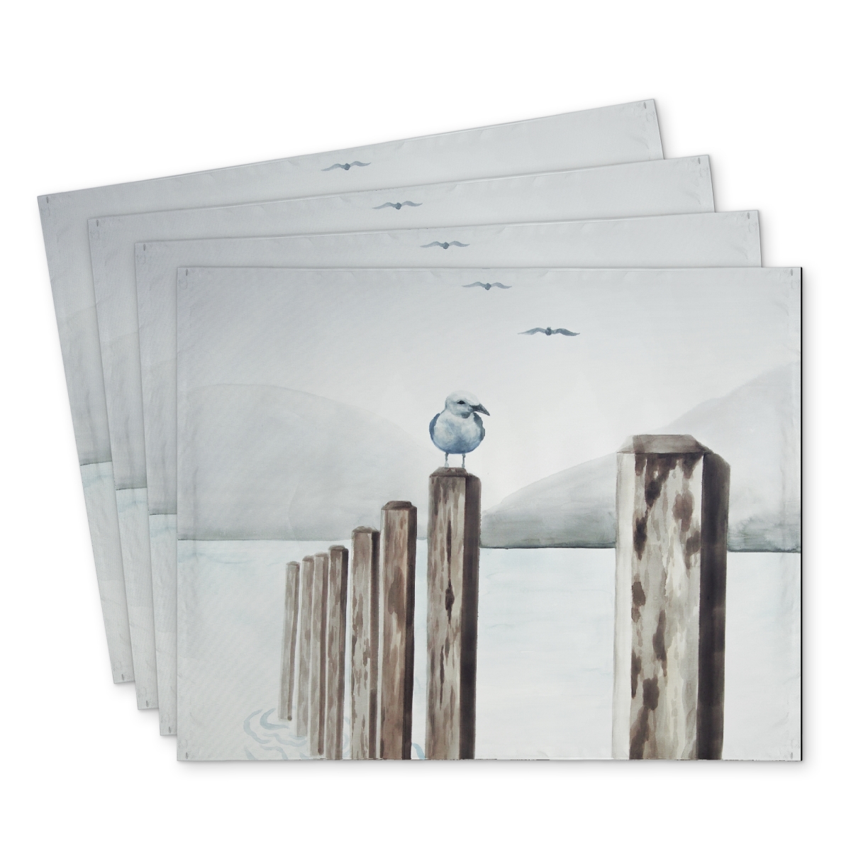Picture of Begin Home Decor C4PP14187Q01US 14 x 18 in. Seagull At the Marina Polyester Placemat - Home Decor - Set of 4