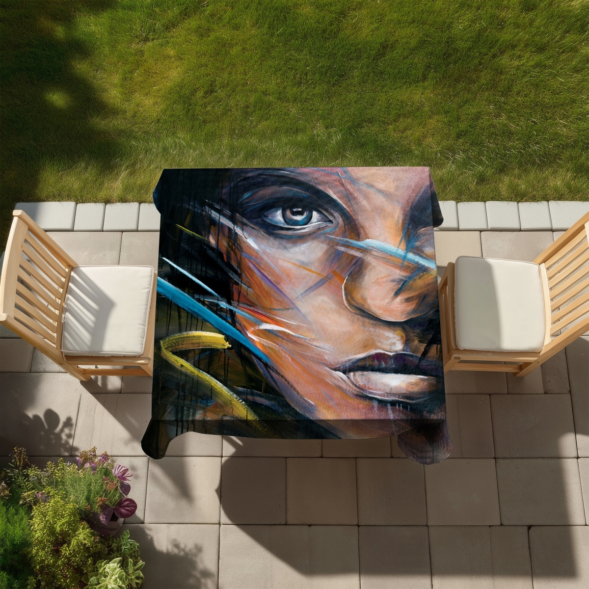 Picture of Begin Home Decor C1TC5858US19UA 58 x 58 in. Colorful Woman Face Tablecloth - Ethnic Indoor Outdoor Decor