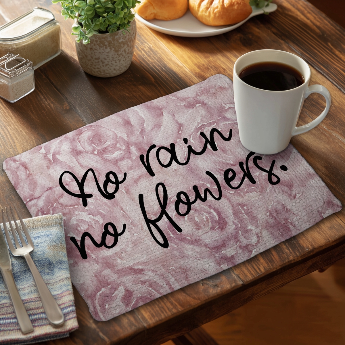 Picture of Begin Home Decor C4BP141830TJWT 14 x 18 in. No Rain No Flowers Braided Polyester Placemat - Home Decor - Set of 4