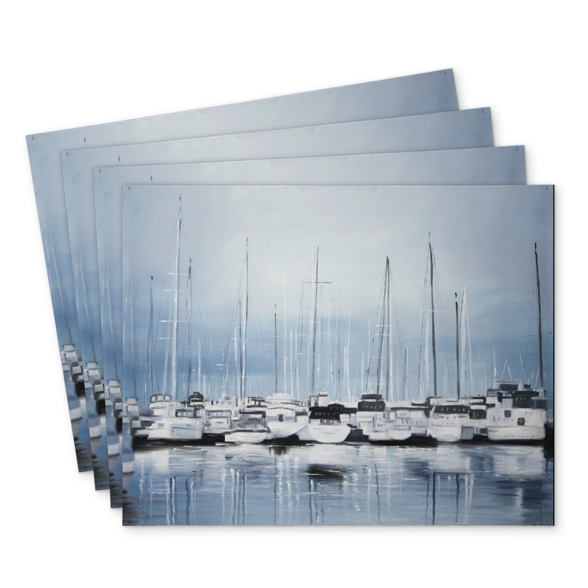 Picture of Begin Home Decor C4PP1418U472K8 14 x 18 in. Boats At the Dock 2 - Polyester Placemat for Home Decor - Set of 4