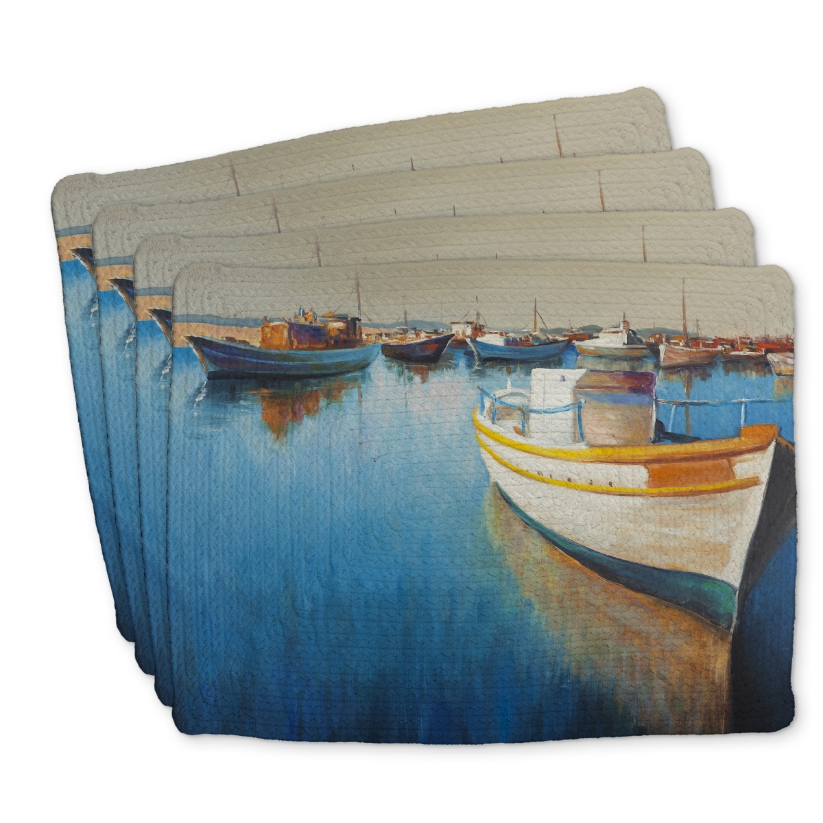 Picture of Begin Home Decor C4BP1418RXKBSM 14 x 18 in. Fishing Boats At the Marina - Braided Polyester Placemat - Set of 4