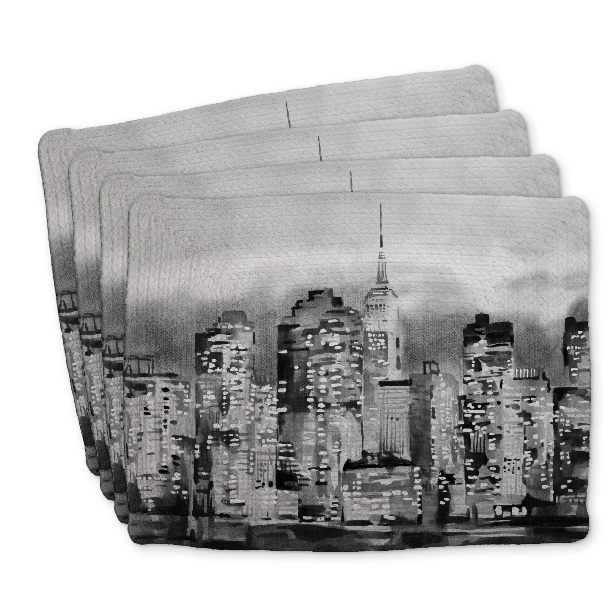 Picture of Begin Home Decor C4BP1418J6ZSXY 14 x 18 in. Buildings in a Watercolor Cityscape Braided Polyester Placemat - Set of 4