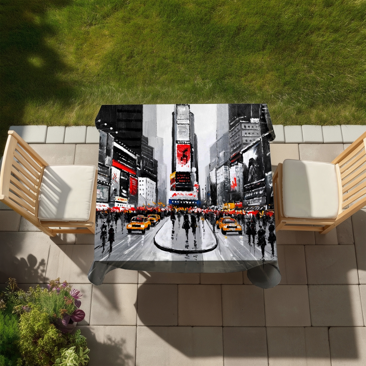 Picture of Begin Home Decor C1TC5858PMOGLU 58 x 58 in.   York City Busy Street Tablecloth - Contemporary Home Decor