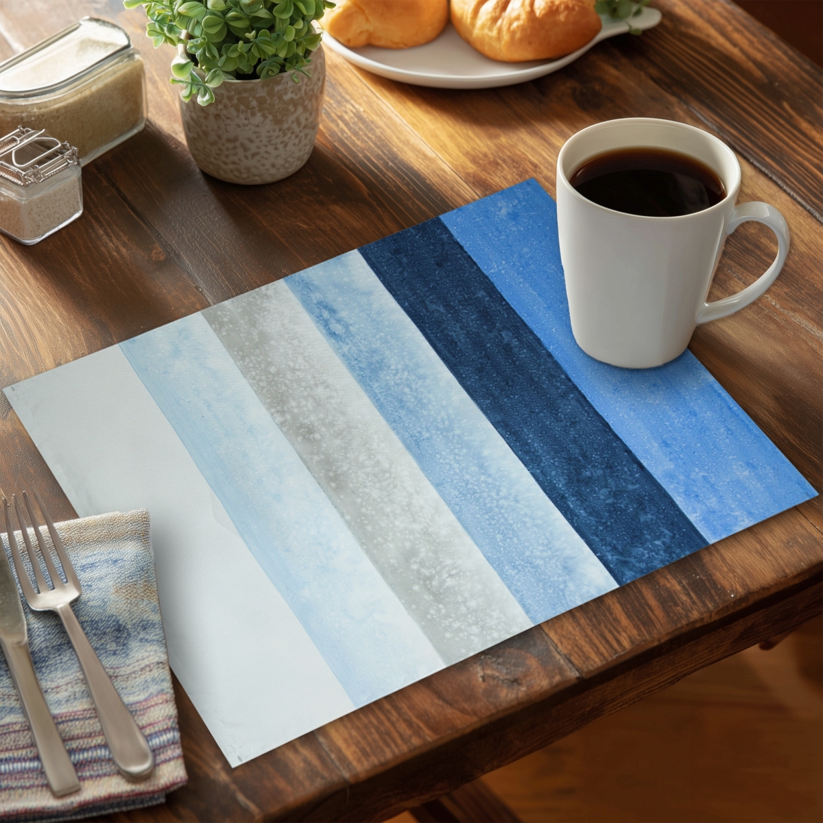 Picture of Begin Home Decor C4PP141835NQJ2 14 x 18 in. Blue Stripes Polyester Placemat for Stylish Home Decor - Set of 4