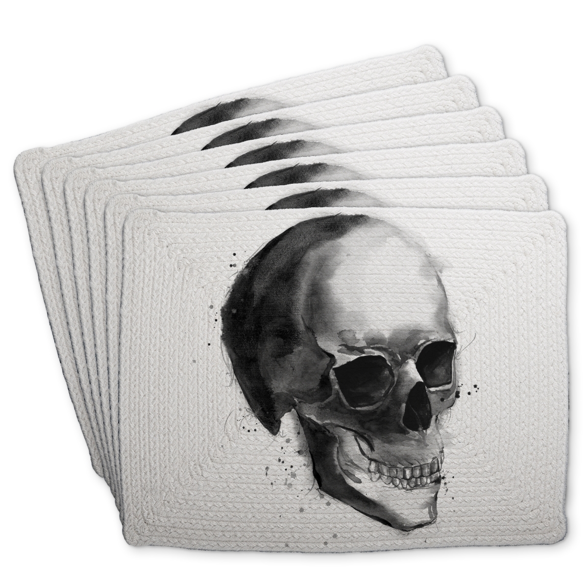 Picture of Begin Home Decor C6BP1418L13CO0 14 x 18 in. Black & White Skull Braided Polyester Placemat - Home Decor - Set of 6