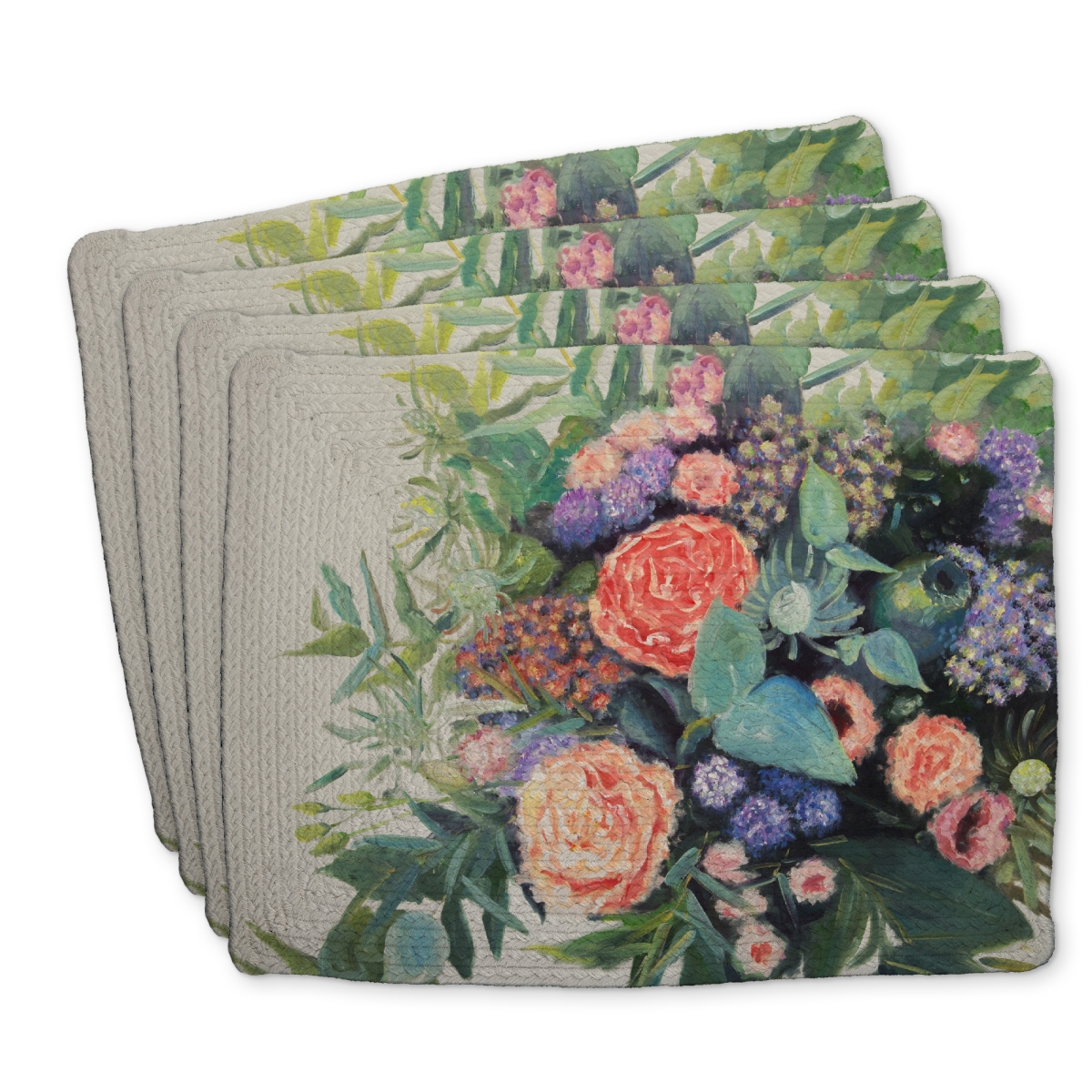 Picture of Begin Home Decor C4BP1418BU8GCO 14 x 18 in. Flowers Melody Braided Polyester Placemat - Home Decor Essentials - Set of 4