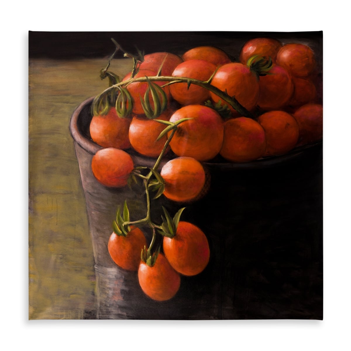 Picture of Begin Home Decor C1TC5858VPOECA 58 x 58 in. Bucket of Cherry Tomatoes - Black Gastronomy Tablecloth - Decor